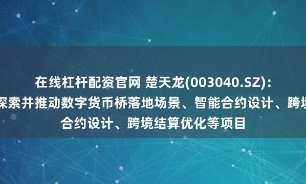 在线杠杆配资官网 楚天龙(003040.SZ)：近年来公司积极探索并推动数字货币桥落地场景、智能合约设计、跨境结算优化等项目