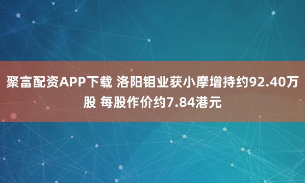 聚富配资APP下载 洛阳钼业获小摩增持约92.40万股 每股作价约7.84港元